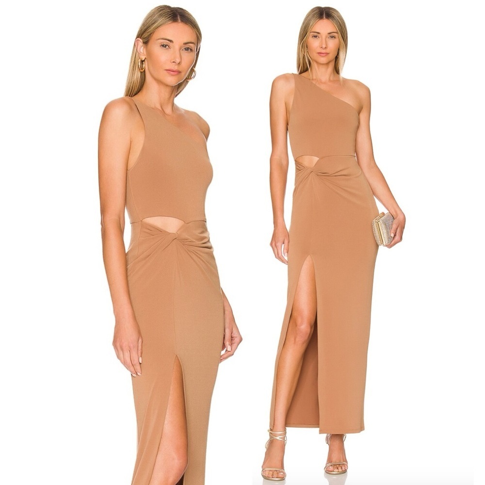 Alice + Olivia Ashby Hip Cutout Dress in Camel